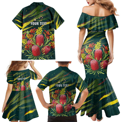 Australian Native Flower Personalised Family Matching Mermaid Dress and Hawaiian Shirt Banksia Nature’s Wild Flame - Aussie Hoodie