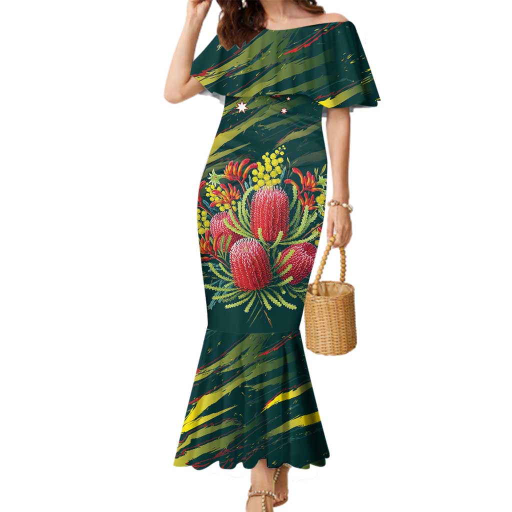 Australian Native Flower Personalised Family Matching Mermaid Dress and Hawaiian Shirt Banksia Nature’s Wild Flame - Aussie Hoodie