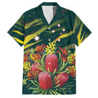 Australian Native Flower Personalised Family Matching Off The Shoulder Long Sleeve Dress and Hawaiian Shirt Banksia Nature’s Wild Flame - Aussie Hoodie