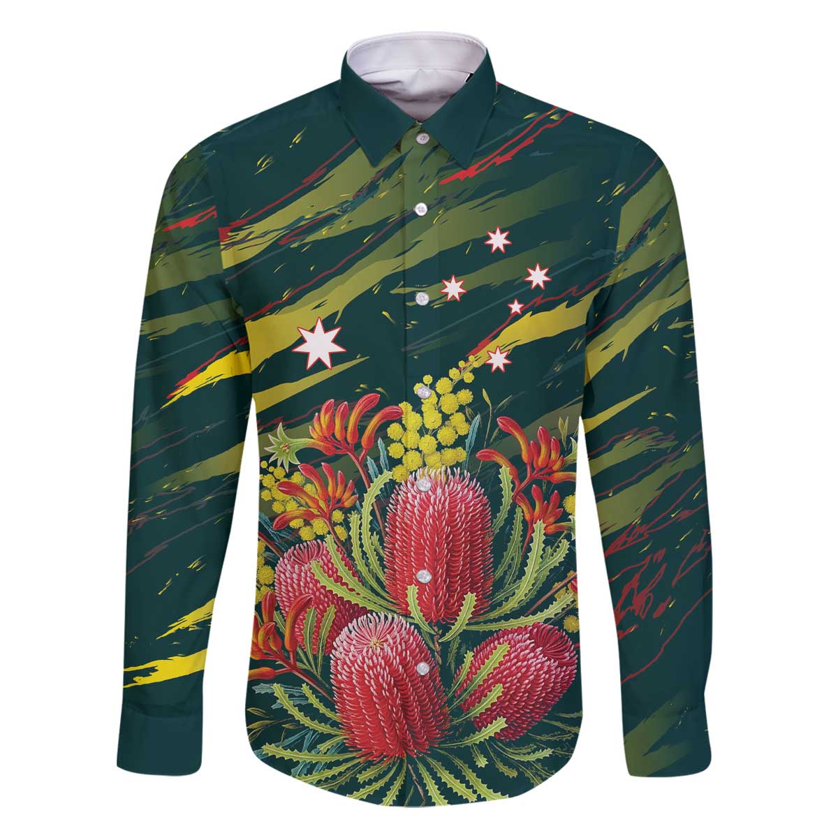 Australian Native Flower Personalised Family Matching Off The Shoulder Long Sleeve Dress and Hawaiian Shirt Banksia Nature’s Wild Flame - Aussie Hoodie