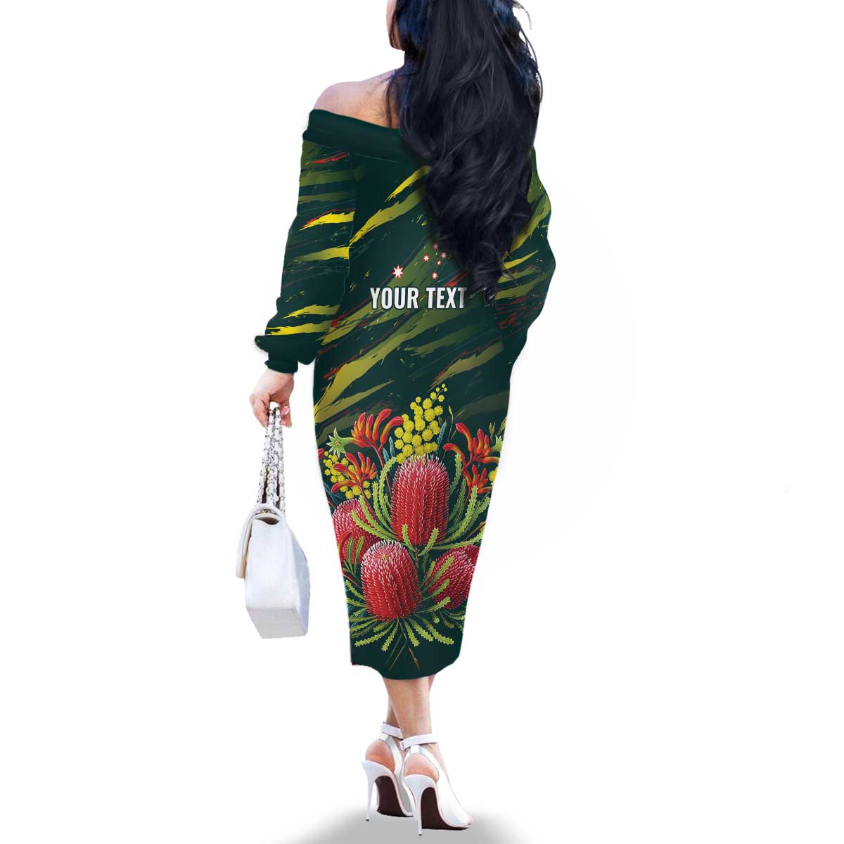 Australian Native Flower Personalised Family Matching Off The Shoulder Long Sleeve Dress and Hawaiian Shirt Banksia Nature’s Wild Flame - Aussie Hoodie