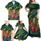 Australian Native Flower Personalised Family Matching Off Shoulder Maxi Dress and Hawaiian Shirt Banksia Nature’s Wild Flame - Aussie Hoodie