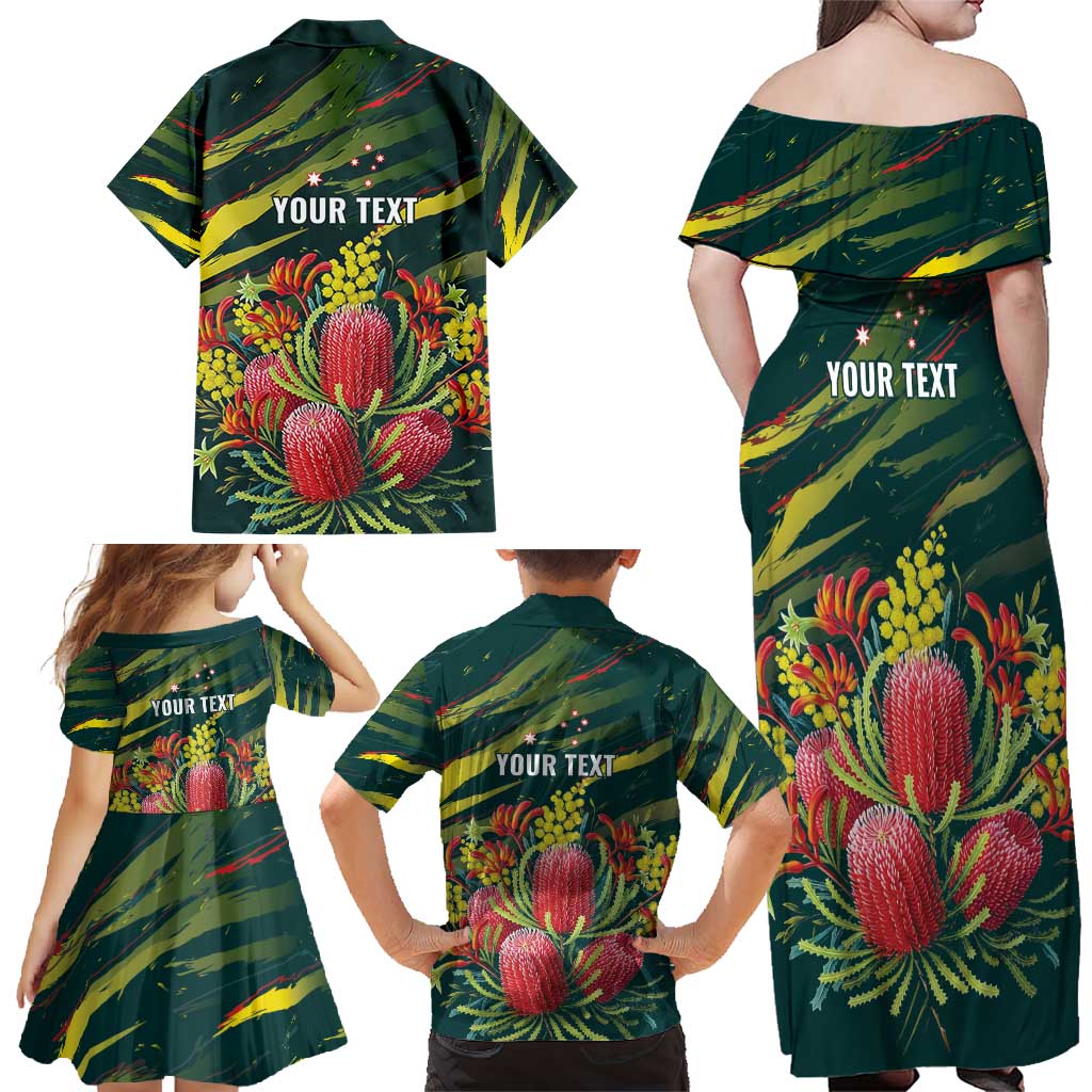 Australian Native Flower Personalised Family Matching Off Shoulder Maxi Dress and Hawaiian Shirt Banksia Nature’s Wild Flame - Aussie Hoodie