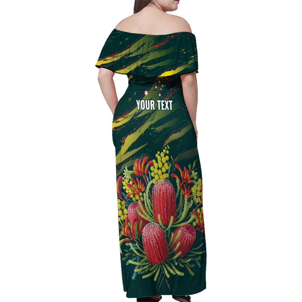 Australian Native Flower Personalised Family Matching Off Shoulder Maxi Dress and Hawaiian Shirt Banksia Nature’s Wild Flame - Aussie Hoodie