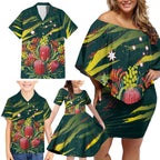 Australian Native Flower Personalised Family Matching Off Shoulder Short Dress and Hawaiian Shirt Banksia Nature’s Wild Flame - Aussie Hoodie