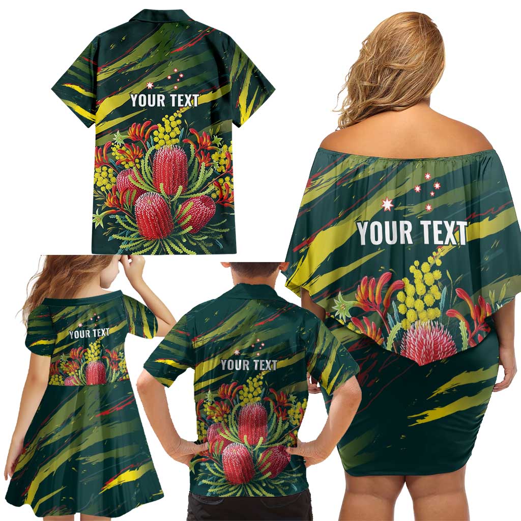 Australian Native Flower Personalised Family Matching Off Shoulder Short Dress and Hawaiian Shirt Banksia Nature’s Wild Flame - Aussie Hoodie
