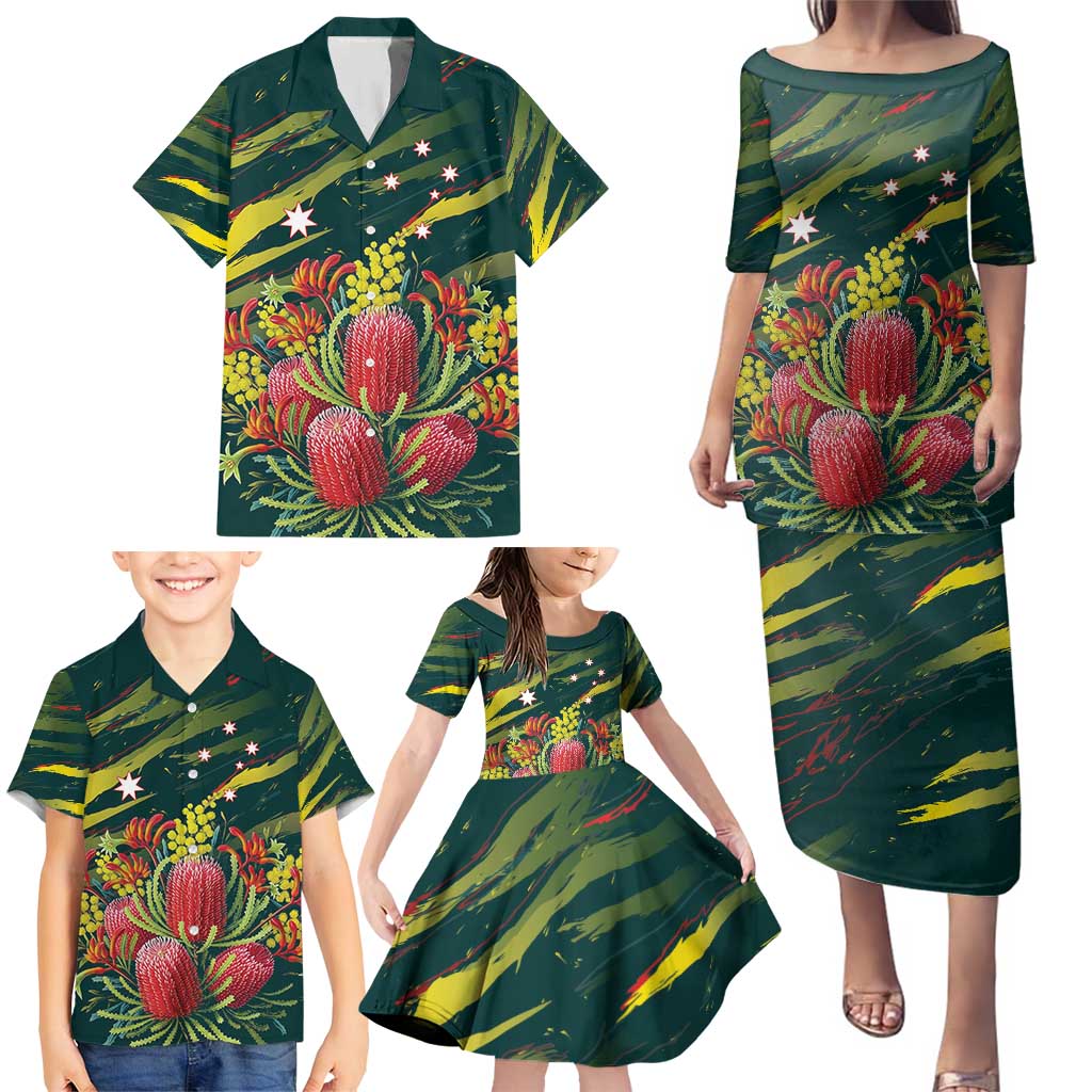 Australian Native Flower Personalised Family Matching Puletasi and Hawaiian Shirt Banksia Nature’s Wild Flame - Aussie Hoodie