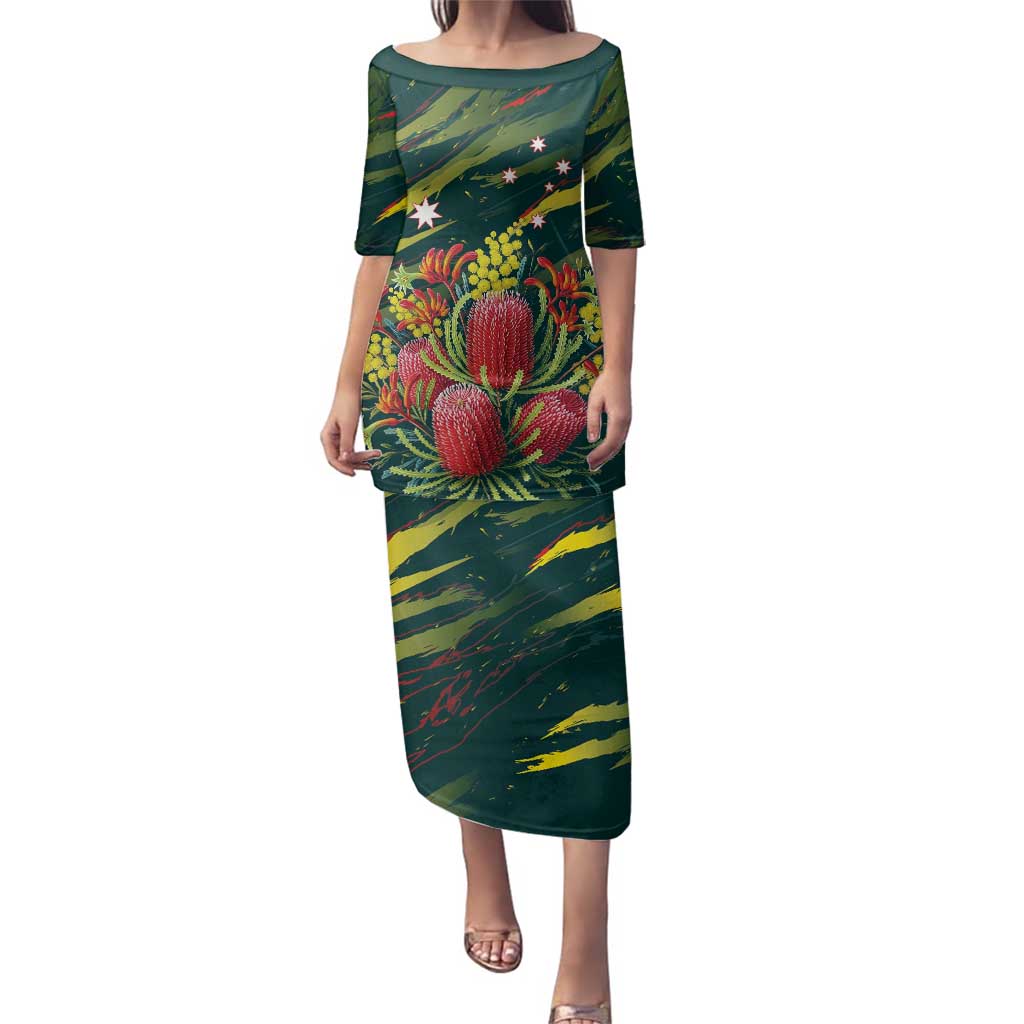 Australian Native Flower Personalised Family Matching Puletasi and Hawaiian Shirt Banksia Nature’s Wild Flame - Aussie Hoodie