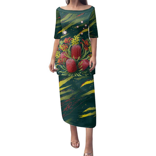 Australian Native Flower Personalised Family Matching Puletasi and Hawaiian Shirt Banksia Nature’s Wild Flame - Aussie Hoodie