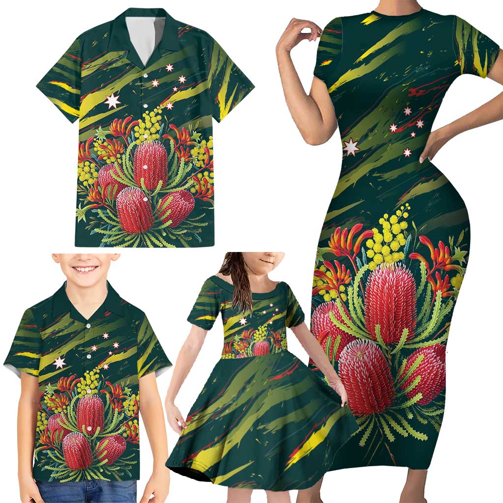 Australian Native Flower Personalised Family Matching Short Sleeve Bodycon Dress and Hawaiian Shirt Banksia Nature’s Wild Flame - Aussie Hoodie