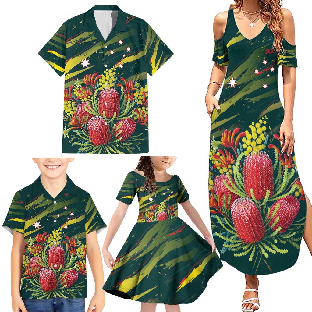 Australian Native Flower Personalised Family Matching Summer Maxi Dress and Hawaiian Shirt Banksia Nature’s Wild Flame - Aussie Hoodie