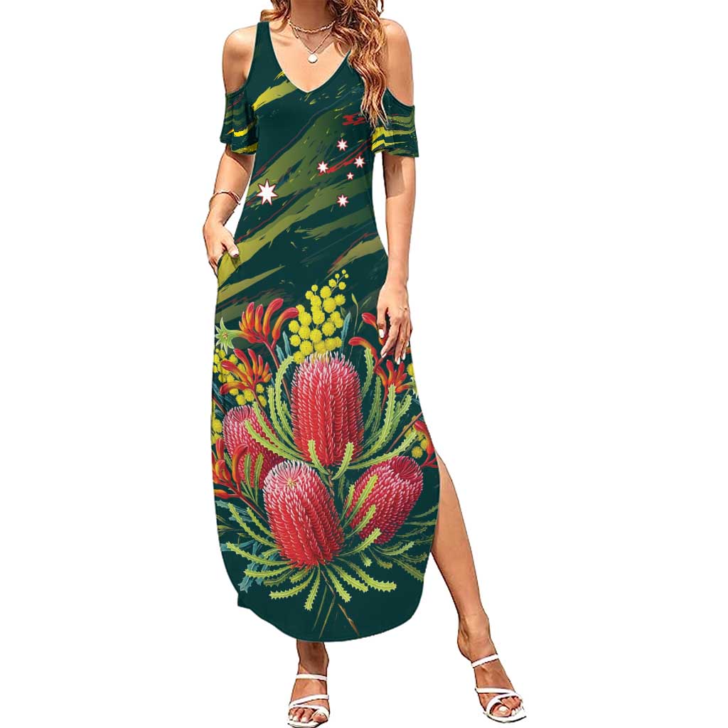 Australian Native Flower Personalised Family Matching Summer Maxi Dress and Hawaiian Shirt Banksia Nature’s Wild Flame - Aussie Hoodie