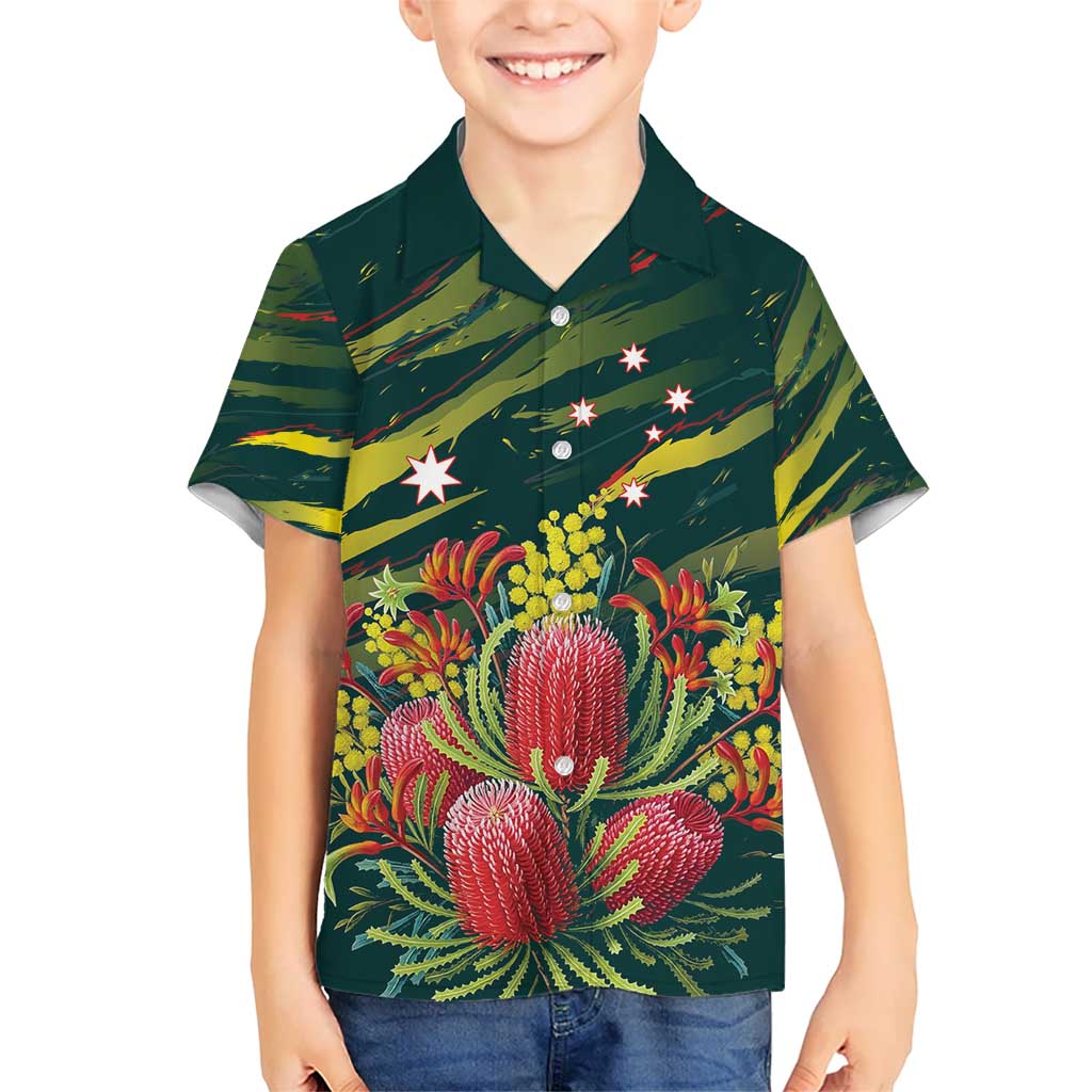 Australian Native Flower Personalised Kid Hawaiian Shirt Banksia Nature’s Wild Flame - Aussie Hoodie