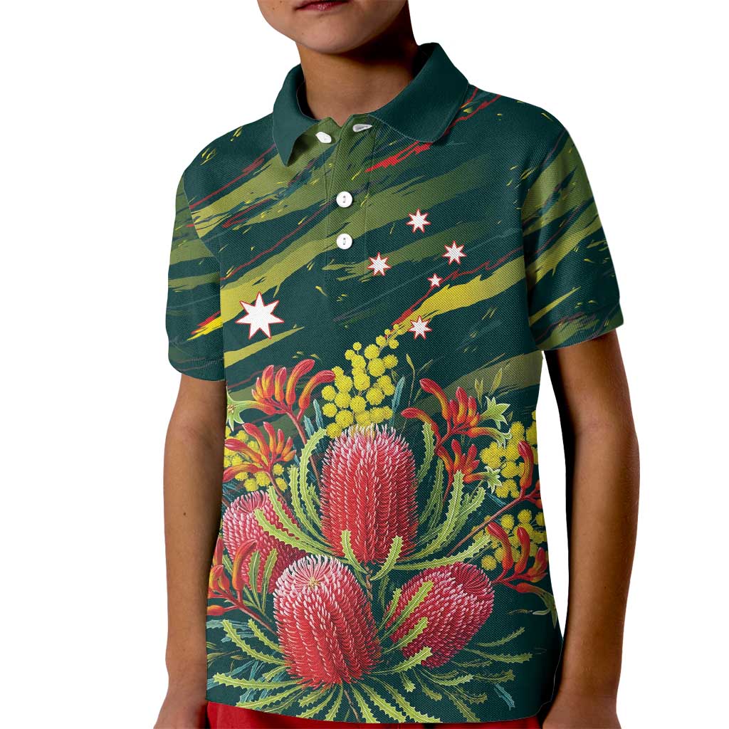Australian Native Flower Personalised Kid Polo Shirt Banksia Nature’s Wild Flame - Aussie Hoodie