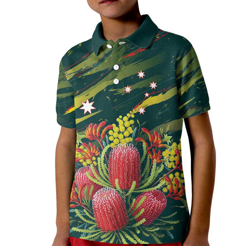 Australian Native Flower Personalised Kid Polo Shirt Banksia Nature’s Wild Flame - Aussie Hoodie