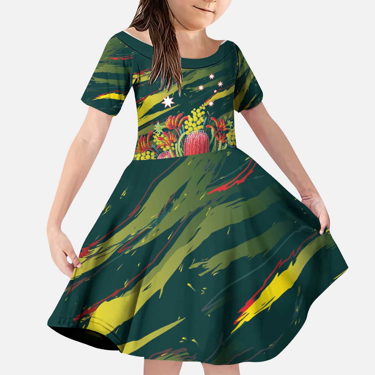 Australian Native Flower Personalised Kid Short Sleeve Dress Banksia Nature’s Wild Flame - Aussie Hoodie