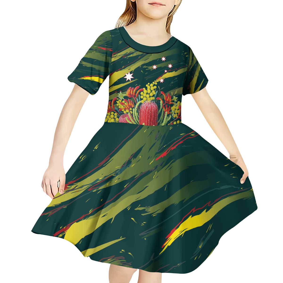 Australian Native Flower Personalised Kid Short Sleeve Dress Banksia Nature’s Wild Flame - Aussie Hoodie