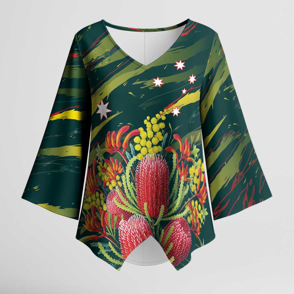 Australian Native Flower Personalised Kimono Sleeve Blouse Banksia Nature’s Wild Flame - Aussie Hoodie