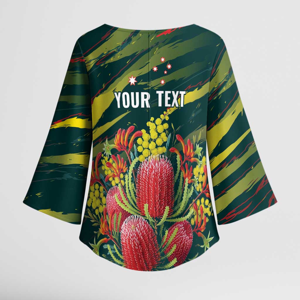 Australian Native Flower Personalised Kimono Sleeve Blouse Banksia Nature’s Wild Flame - Aussie Hoodie