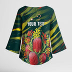 Australian Native Flower Personalised Kimono Sleeve Blouse Banksia Nature’s Wild Flame - Aussie Hoodie