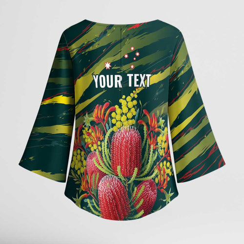 Australian Native Flower Personalised Kimono Sleeve Blouse Banksia Nature’s Wild Flame - Aussie Hoodie