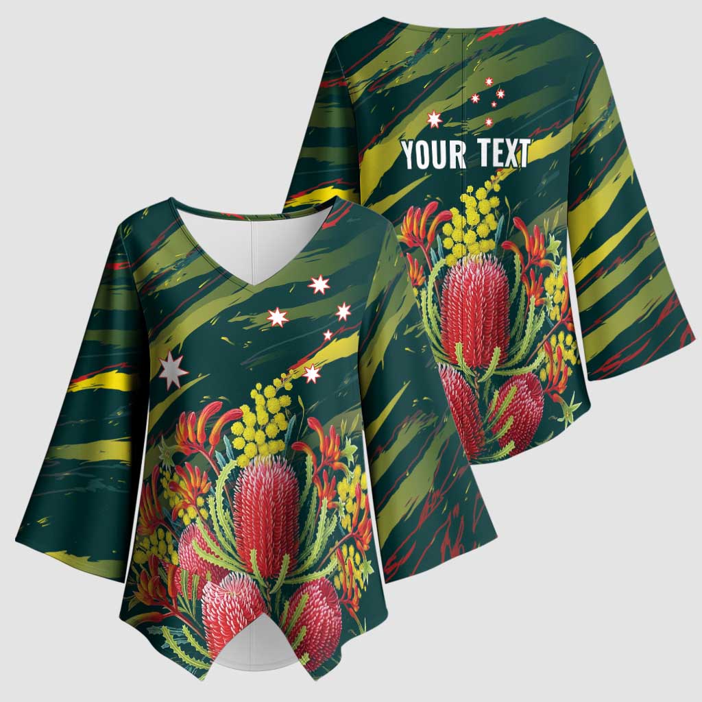 Australian Native Flower Personalised Kimono Sleeve Blouse Banksia Nature’s Wild Flame - Aussie Hoodie