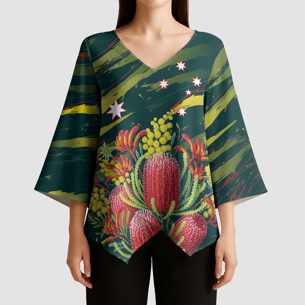 Australian Native Flower Personalised Kimono Sleeve Blouse Banksia Nature’s Wild Flame - Aussie Hoodie