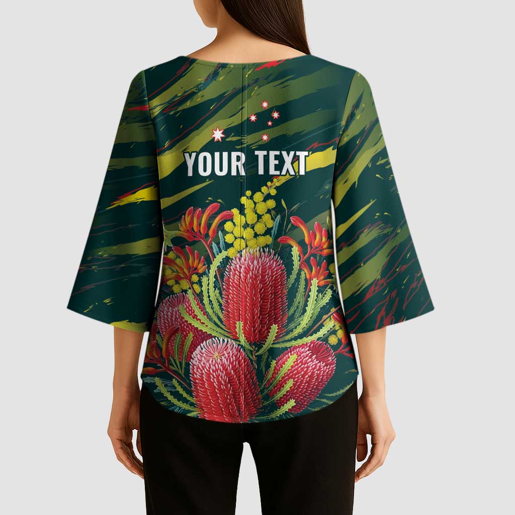 Australian Native Flower Personalised Kimono Sleeve Blouse Banksia Nature’s Wild Flame - Aussie Hoodie