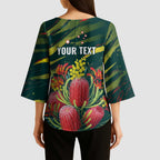 Australian Native Flower Personalised Kimono Sleeve Blouse Banksia Nature’s Wild Flame - Aussie Hoodie