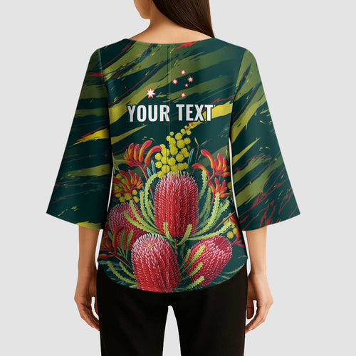 Australian Native Flower Personalised Kimono Sleeve Blouse Banksia Nature’s Wild Flame - Aussie Hoodie