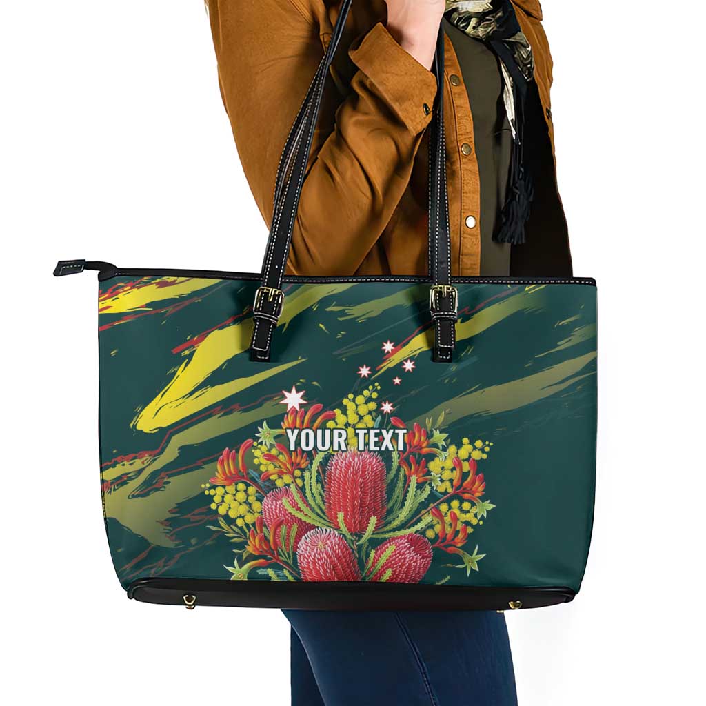 Australian Native Flower Personalised Leather Tote Bag Banksia Nature’s Wild Flame - Aussie Hoodie