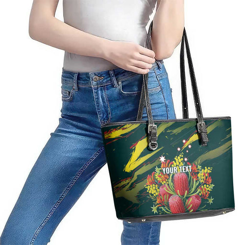 Australian Native Flower Personalised Leather Tote Bag Banksia Nature’s Wild Flame - Aussie Hoodie