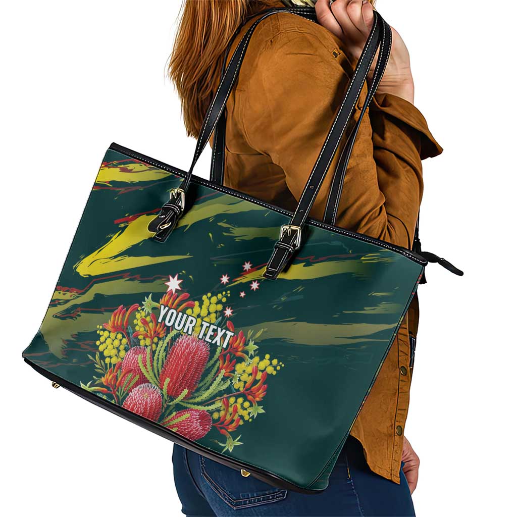 Australian Native Flower Personalised Leather Tote Bag Banksia Nature’s Wild Flame - Aussie Hoodie