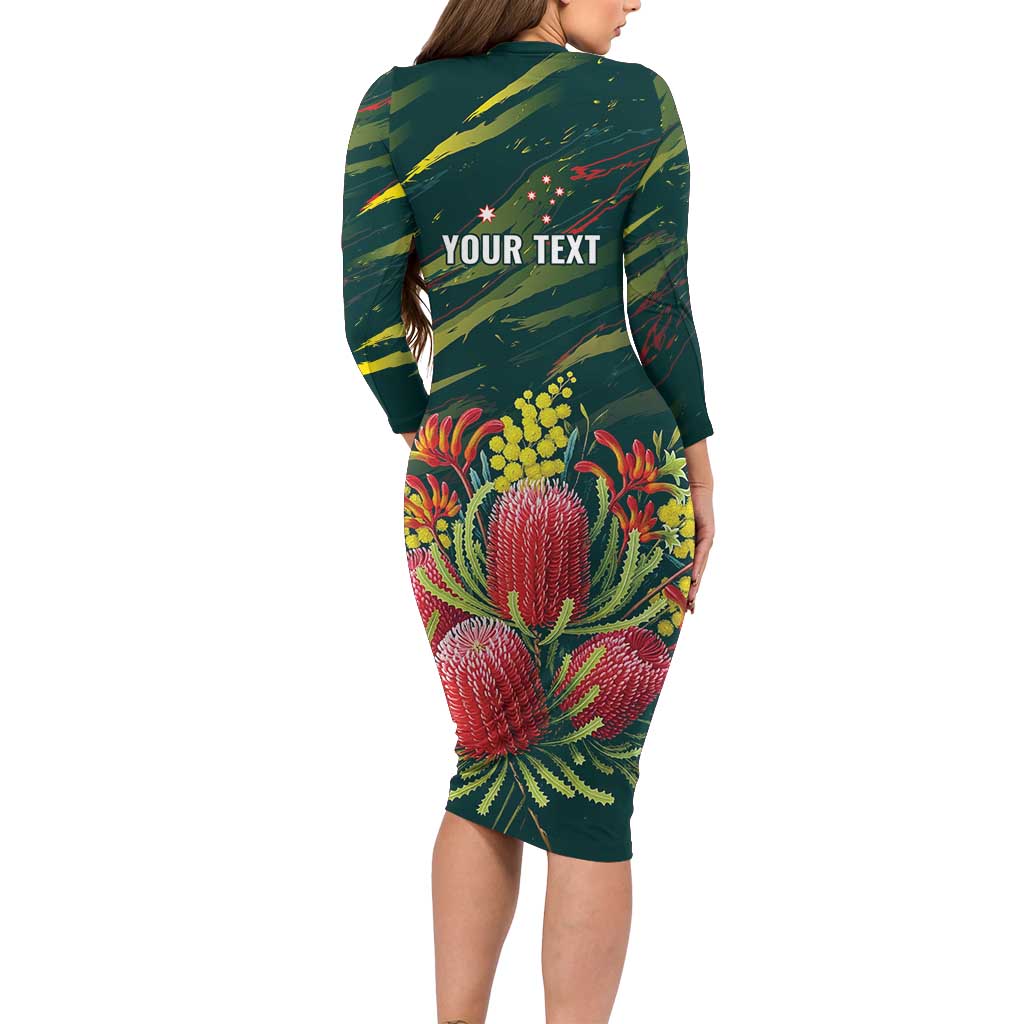 Australian Native Flower Personalised Long Sleeve Bodycon Dress Banksia Nature’s Wild Flame - Aussie Hoodie