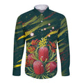 Australian Native Flower Personalised Long Sleeve Button Shirt Banksia Nature’s Wild Flame - Aussie Hoodie