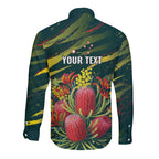 Australian Native Flower Personalised Long Sleeve Button Shirt Banksia Nature’s Wild Flame - Aussie Hoodie