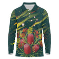 Australian Native Flower Personalised Long Sleeve Polo Shirt Banksia Nature’s Wild Flame - Aussie Hoodie