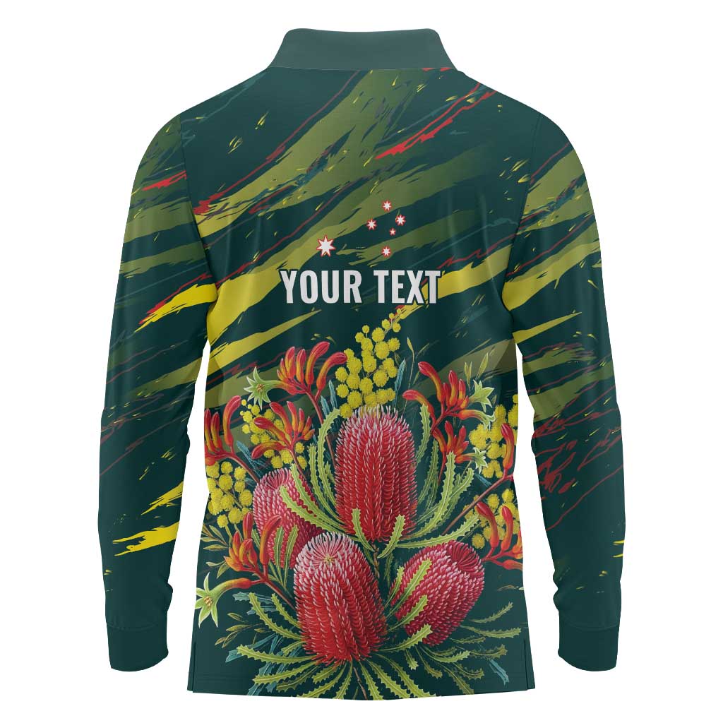 Australian Native Flower Personalised Long Sleeve Polo Shirt Banksia Nature’s Wild Flame - Aussie Hoodie