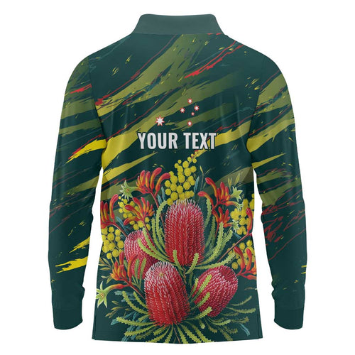 Australian Native Flower Personalised Long Sleeve Polo Shirt Banksia Nature’s Wild Flame - Aussie Hoodie
