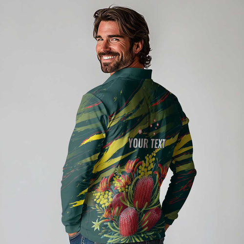 Australian Native Flower Personalised Long Sleeve Polo Shirt Banksia Nature’s Wild Flame - Aussie Hoodie