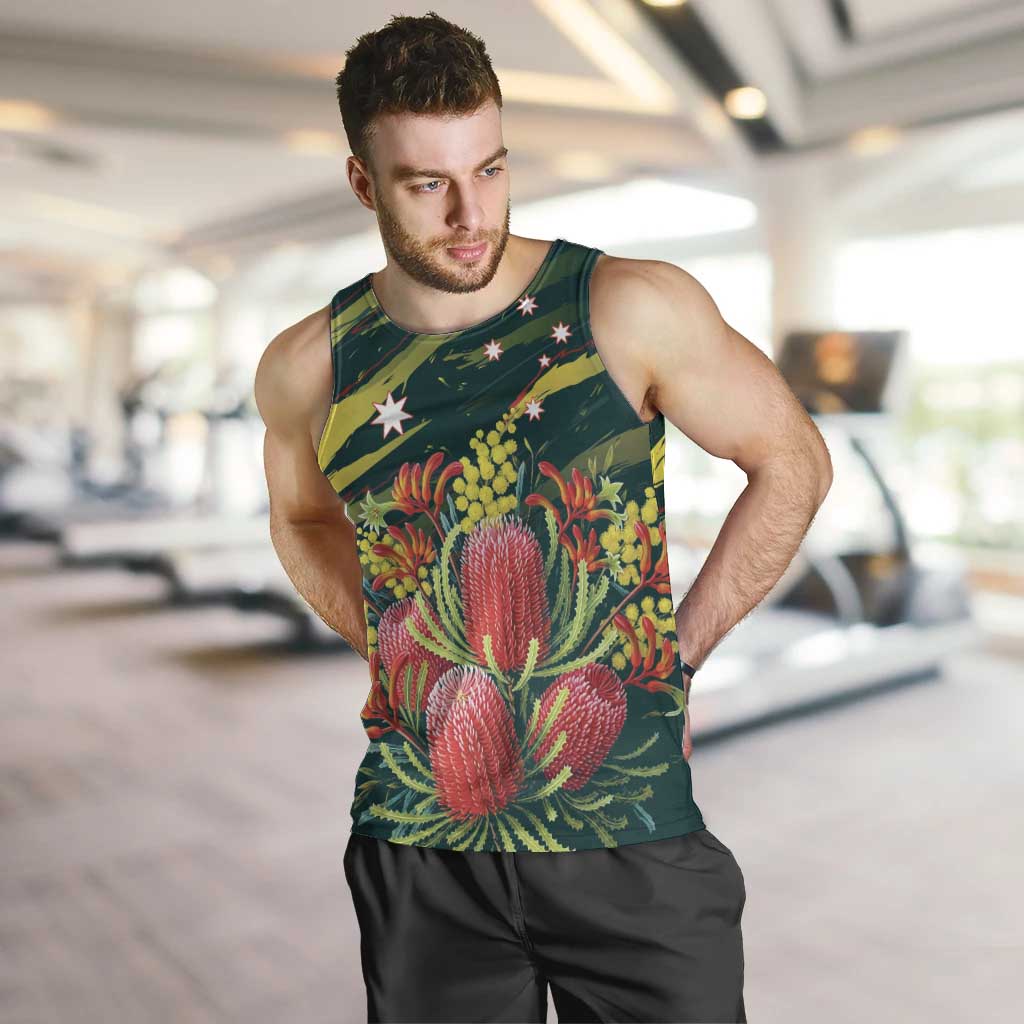 Australian Native Flower Personalised Men Tank Top Banksia Nature’s Wild Flame - Aussie Hoodie
