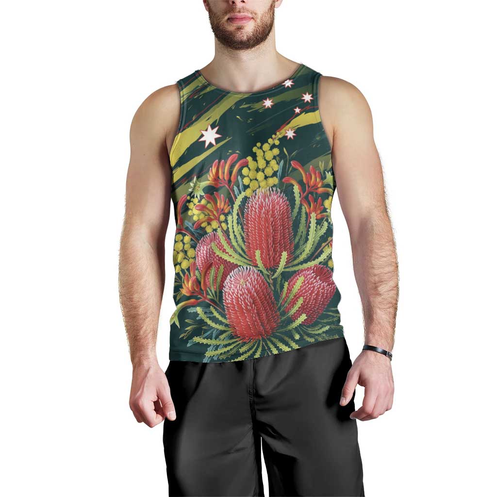 Australian Native Flower Personalised Men Tank Top Banksia Nature’s Wild Flame - Aussie Hoodie