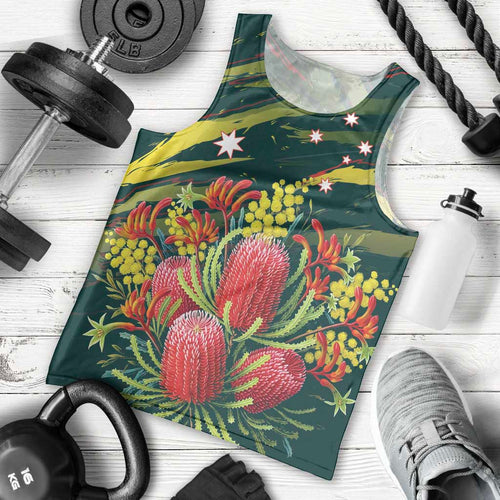 Australian Native Flower Personalised Men Tank Top Banksia Nature’s Wild Flame - Aussie Hoodie