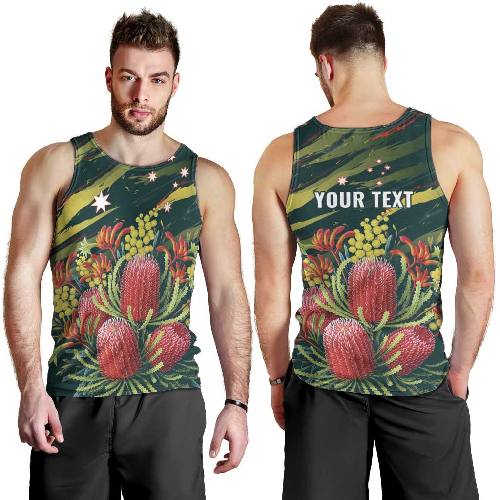 Australian Native Flower Personalised Men Tank Top Banksia Nature’s Wild Flame - Aussie Hoodie