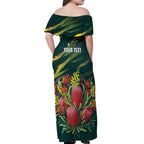 Australian Native Flower Personalised Off Shoulder Maxi Dress Banksia Nature’s Wild Flame - Aussie Hoodie