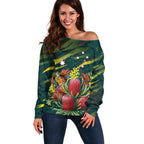 Australian Native Flower Personalised Off Shoulder Sweater Banksia Nature’s Wild Flame - Aussie Hoodie