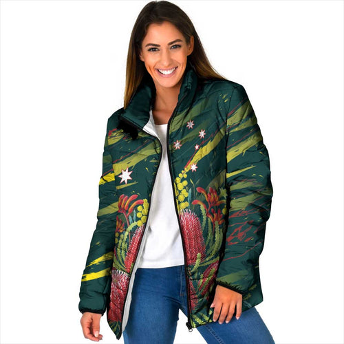 Australian Native Flower Personalised Padded Jacket Banksia Nature’s Wild Flame - Aussie Hoodie