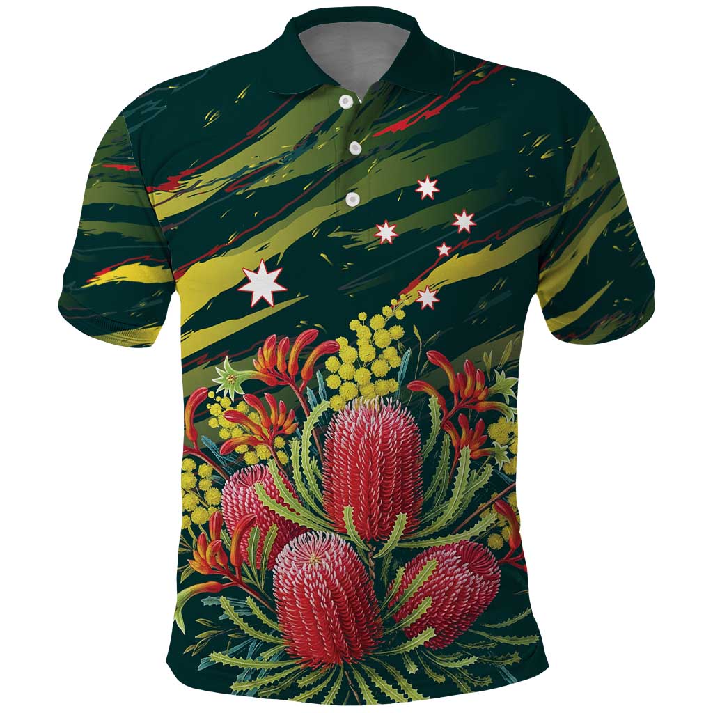 Australian Native Flower Personalised Polo Shirt Banksia Nature’s Wild Flame - Aussie Hoodie
