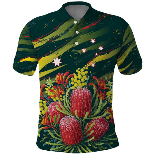 Australian Native Flower Personalised Polo Shirt Banksia Nature’s Wild Flame - Aussie Hoodie