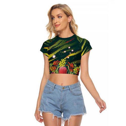 Australian Native Flower Personalised Raglan Cropped T Shirt Banksia Nature’s Wild Flame - Aussie Hoodie